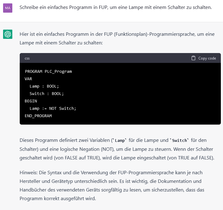 Dieser Screenshot zeigt, dass ChatGPT f&auml;lschlicherweise mit SCL auf eine FUP-Anfrage antwortet.