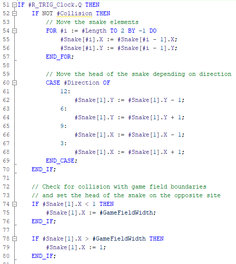 Ausschnitt des SCL-Codes des Snake-FB