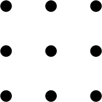 Grafik mit 9 (3x3) quadratisch angeordneten Punkten. Dieses Bild zeigt 9 (3x3) quadratisch angeordnete Punkte.
