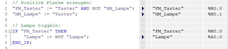 Dieser Screenshot aus dem TIA-Portal zeigt eine L&ouml;sung, um eine Stromsto&szlig;schaltung in SCL zu programmieren.